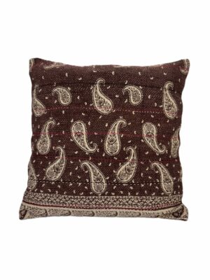 Exquisite vintage Kantha cushion featuring authentic hand-stitched Indian embroidery, responsibly sourced and perfect as unique homeware.