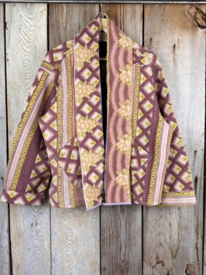 Vintage cotton Kantha Jacket with finely hand stitched details, rich textures and colours.