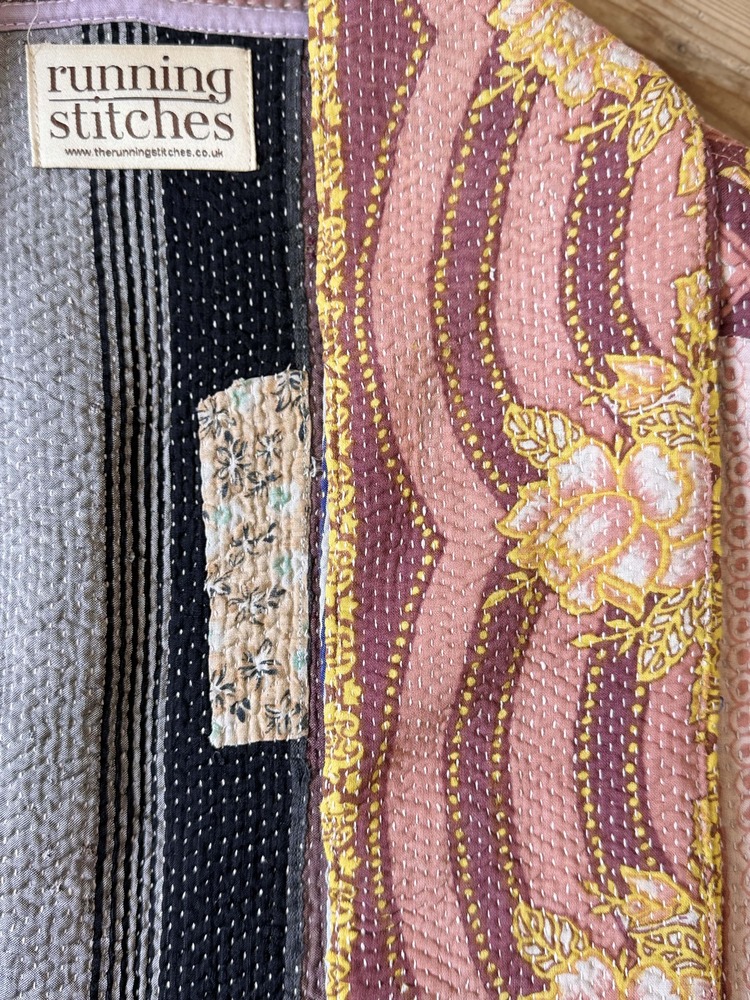 Vintage cotton Kantha Jacket with finely hand stitched details, rich textures and colours.