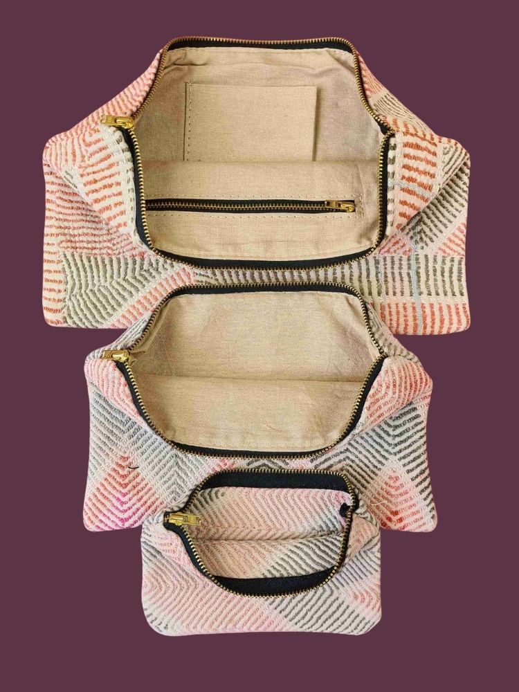 Colourful cotton kantha bags, pockets and purses, great for organising the smaller things in life. Made from recycled kantha quilts for the perfect accessory.