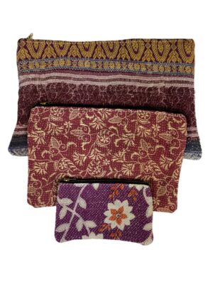 Colourful cotton kantha bags, pockets and purses, great for organising the smaller things in life. Made from recycled kantha quilts for the perfect accessory.
