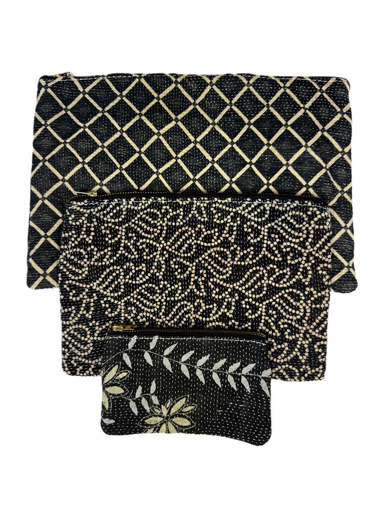 Colourful cotton kantha bags, pockets and purses, great for organising the smaller things in life. Made from recycled kantha quilts for the perfect accessory.