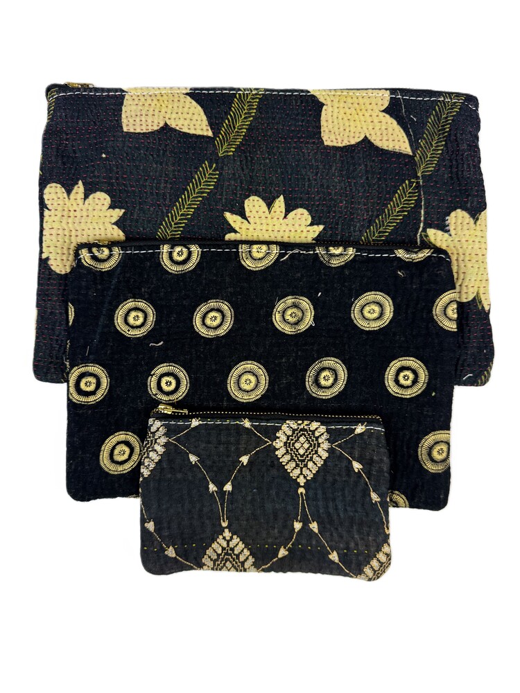 Colourful cotton kantha bags, pockets and purses, great for organising the smaller things in life. Made from recycled kantha quilts for the perfect accessory.