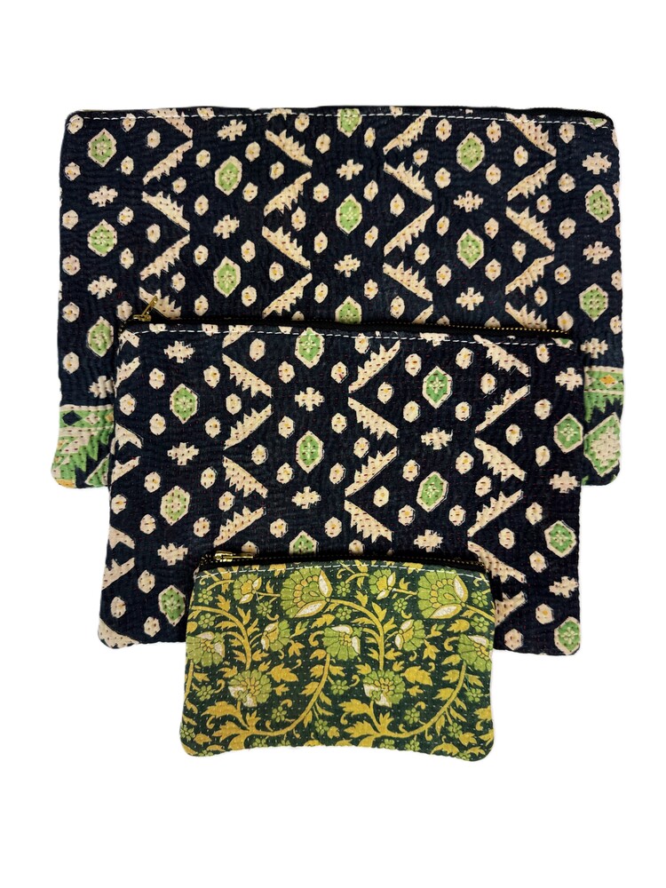Colourful cotton kantha bags, pockets and purses, great for organising the smaller things in life. Made from recycled kantha quilts for the perfect accessory.