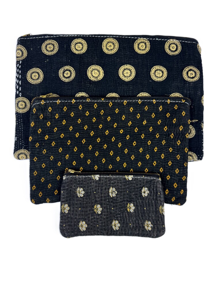 Colourful cotton kantha bags, pockets and purses, great for organising the smaller things in life. Made from recycled kantha quilts for the perfect accessory.