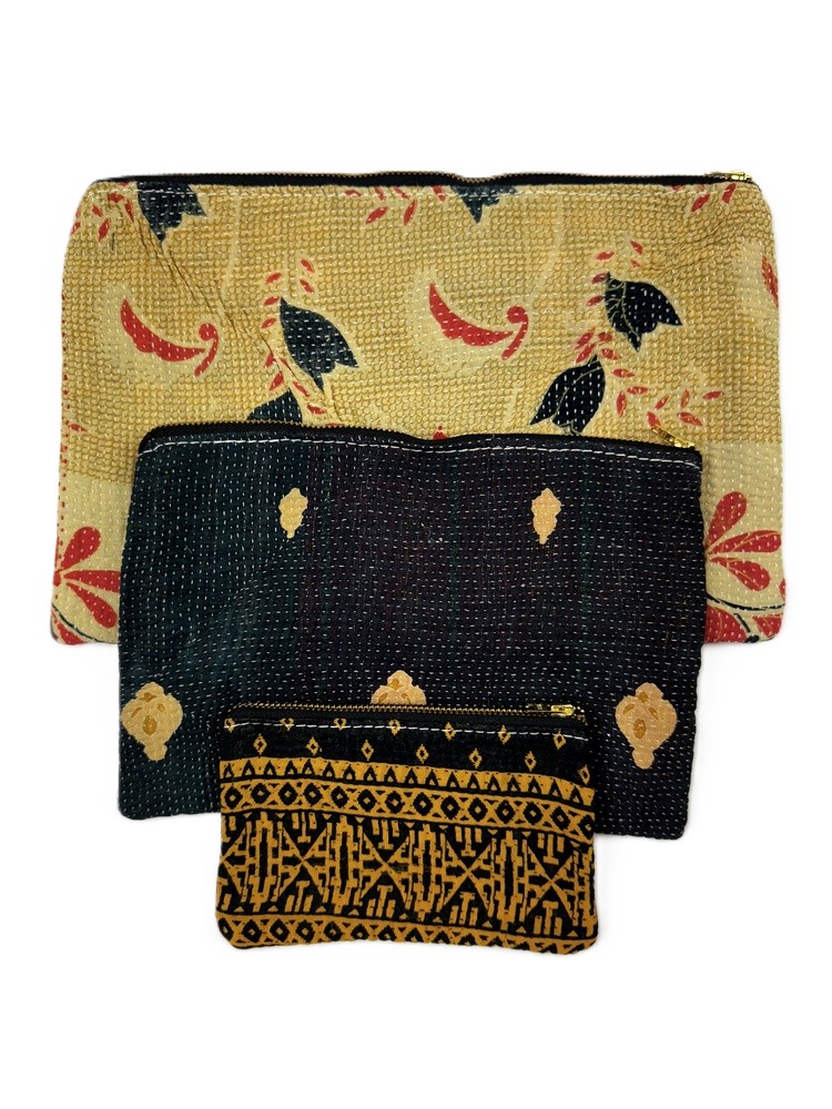 Colourful cotton kantha bags, pockets and purses, great for organising the smaller things in life. Made from recycled kantha quilts for the perfect accessory.