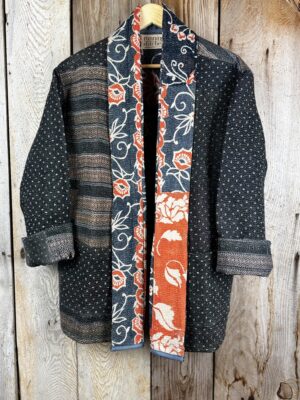 Vintage cotton Kantha Jacket with finely hand stitched details, rich textures and colours.