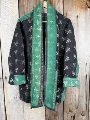 Vintage cotton Kantha Jacket with finely hand stitched details, rich textures and colours.