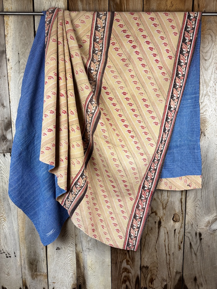 Exquisite vintage Kantha quilt featuring authentic hand-stitched Indian patchwork, responsibly sourced and perfect as unique homeware.