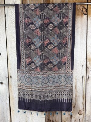 Mulberry silk scarf, block printed with natural dyes by Sufyian Khatri. The perfect lightweight unique accessory for any outfit.