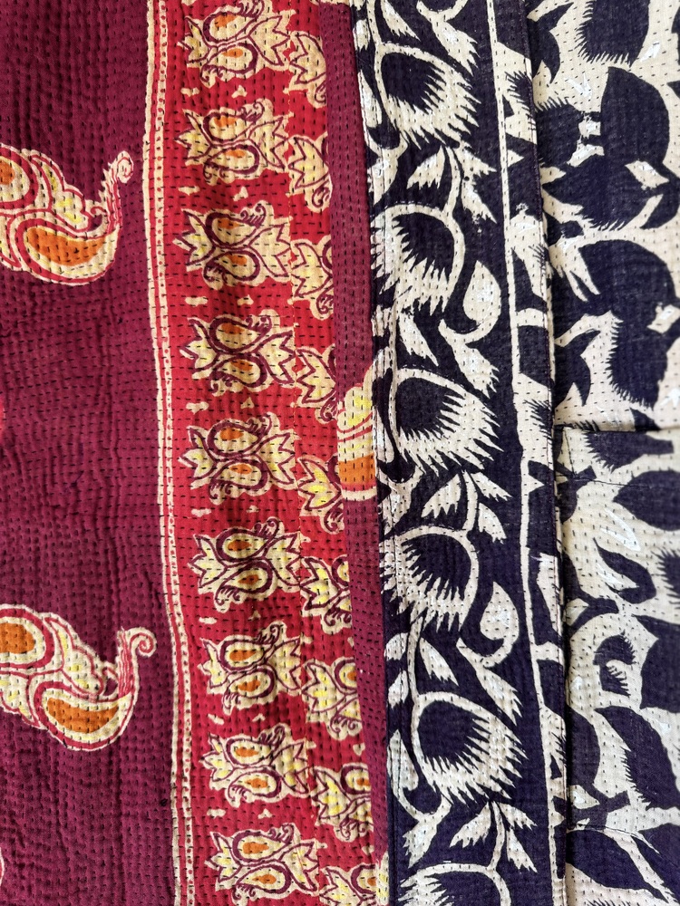 Vintage cotton Kantha Jacket with finely hand stitched details, rich textures and colours.