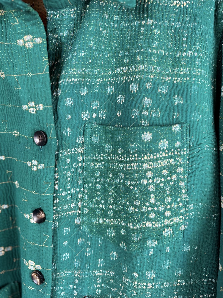Vintage cotton Kantha Jacket with finely hand stitched details, rich textures and colours.