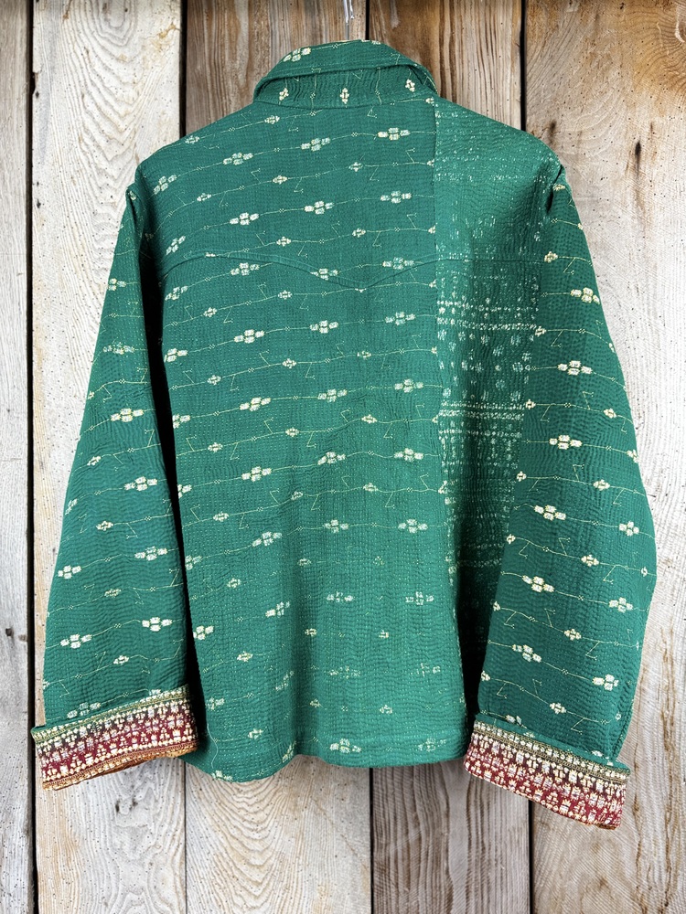 Vintage cotton Kantha Jacket with finely hand stitched details, rich textures and colours.