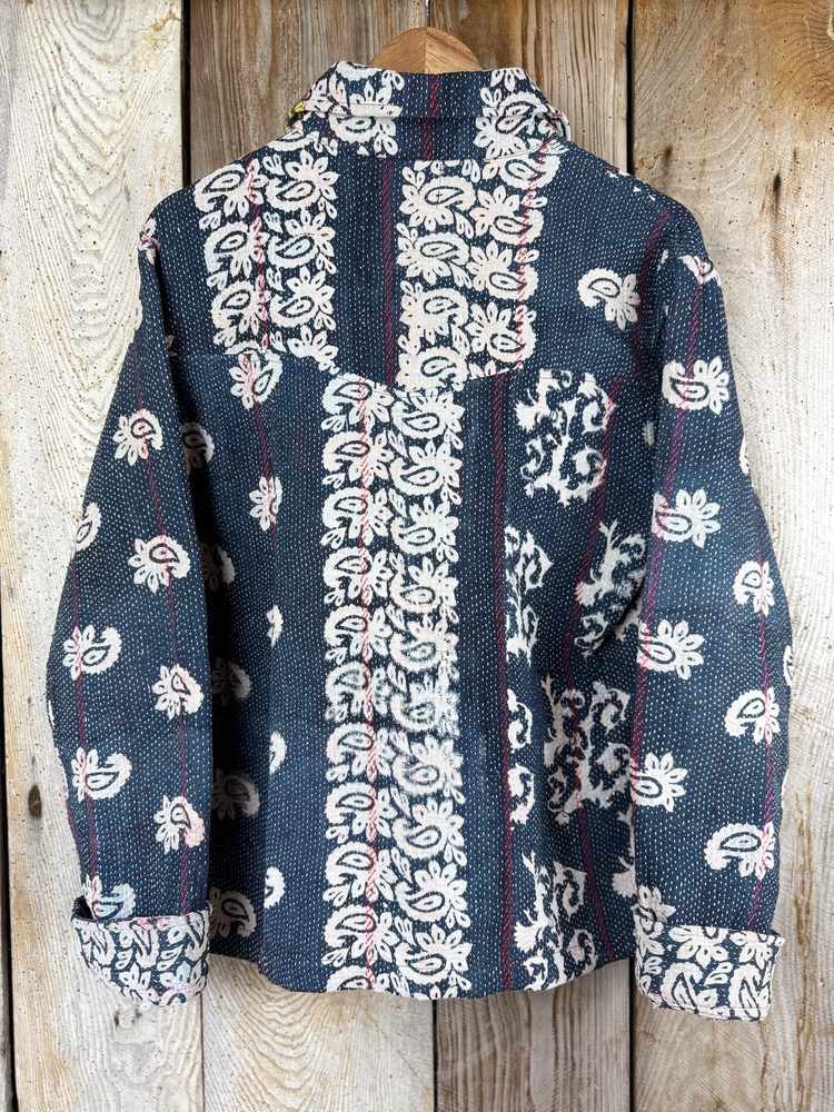 Vintage cotton Kantha Jacket with finely hand stitched details, rich textures and colours.