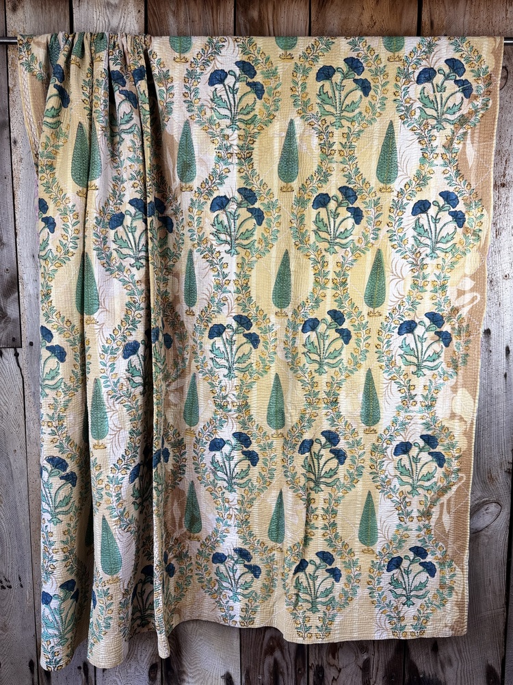 Exquisite vintage Kantha quilt featuring authentic hand-stitched Indian patchwork, responsibly sourced and perfect as unique homeware.