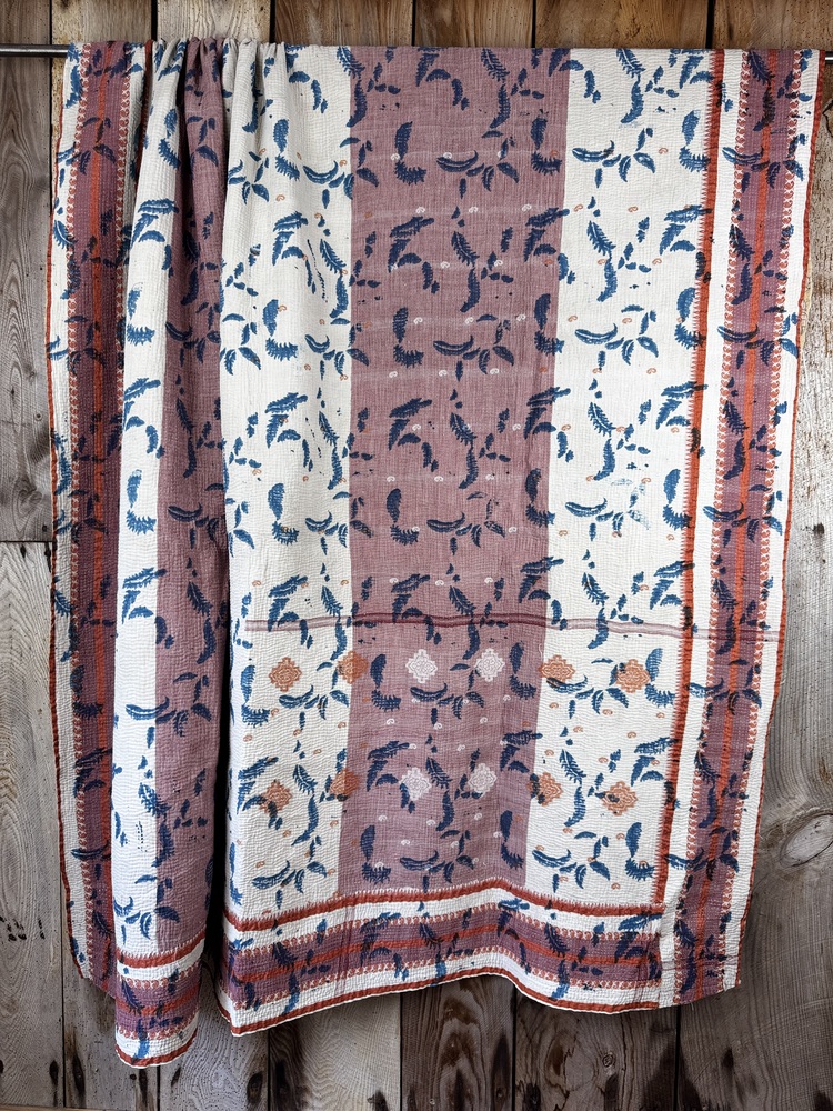 Exquisite vintage Kantha quilt featuring authentic hand-stitched Indian patchwork, responsibly sourced and perfect as unique homeware.