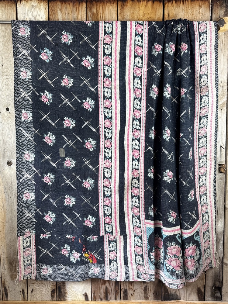 Exquisite vintage Kantha quilt featuring authentic hand-stitched Indian patchwork, responsibly sourced and perfect as unique homeware.