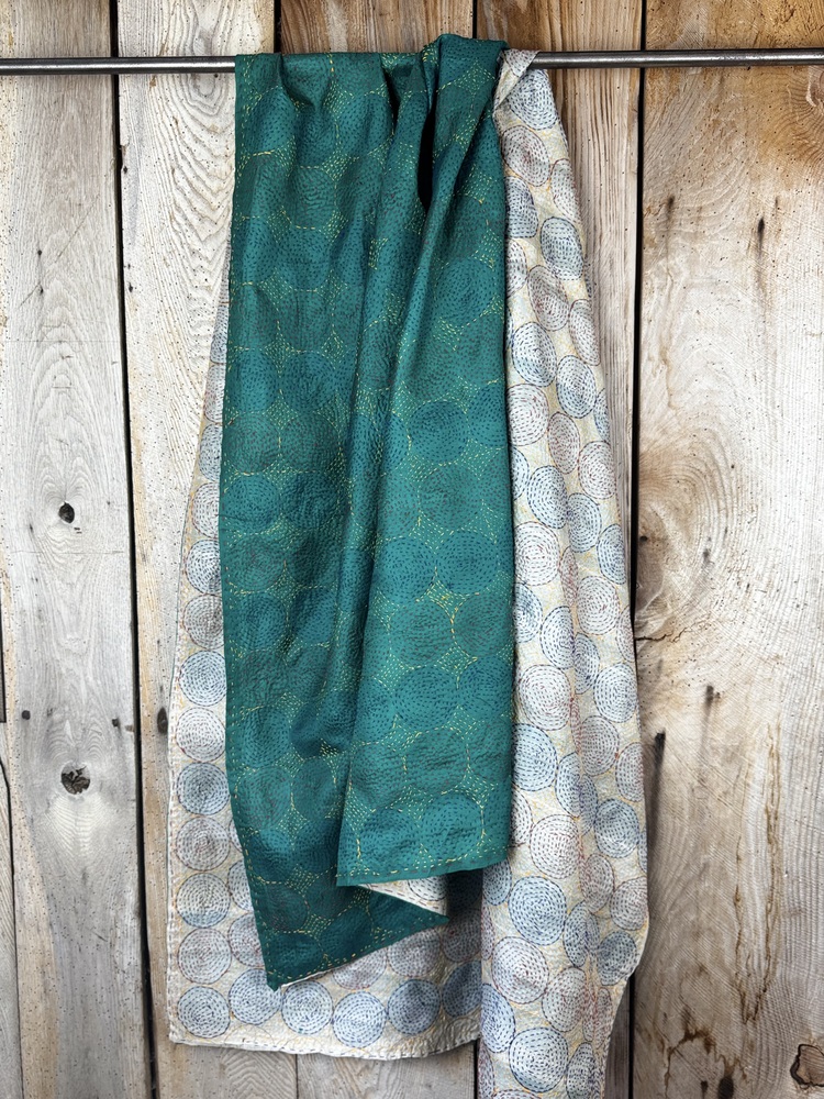 Silk scarf made from hand-stitched recycled sari silk.