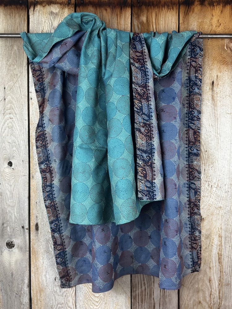Silk scarf made from hand-stitched recycled sari silk.