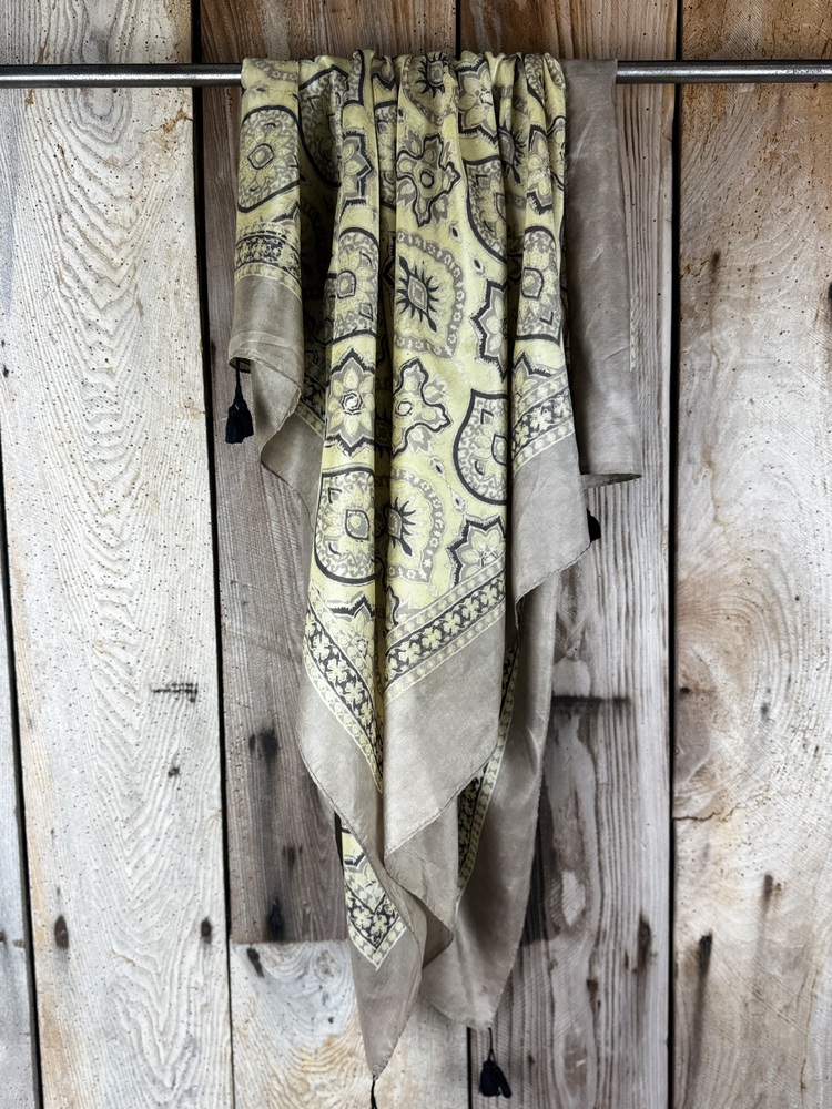 Mulberry silk scarf, block printed with natural dyes by Sufyian Khatri. The perfect lightweight unique accessory for any outfit.