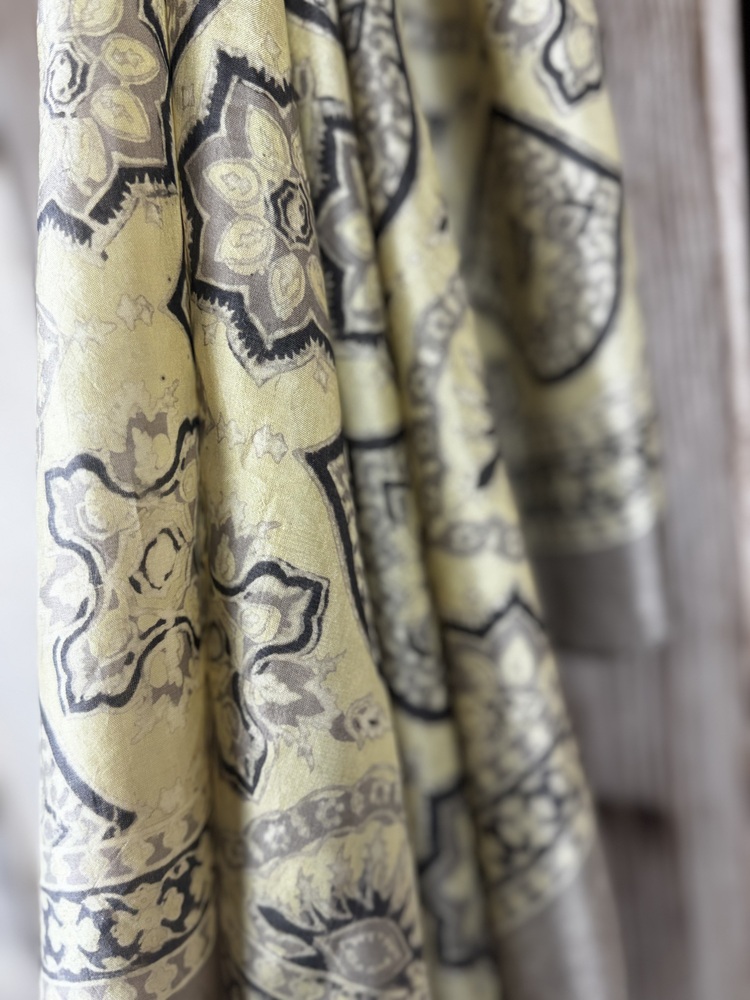 Mulberry silk scarf, block printed with natural dyes by Sufyian Khatri. The perfect lightweight unique accessory for any outfit.