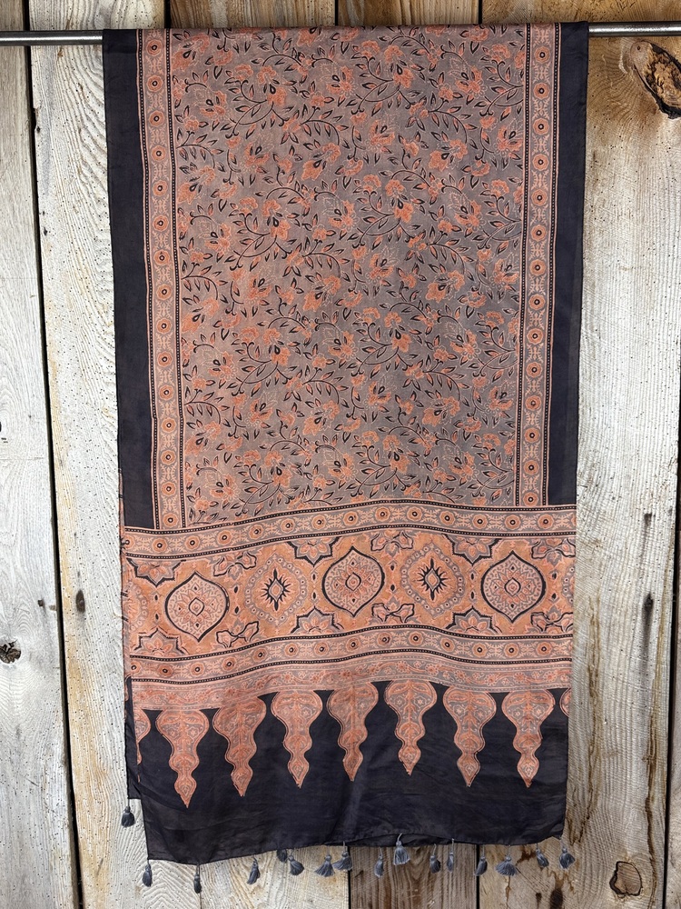 Mulberry silk scarf, block printed with natural dyes by Sufyian Khatri. The perfect lightweight unique accessory for any outfit.