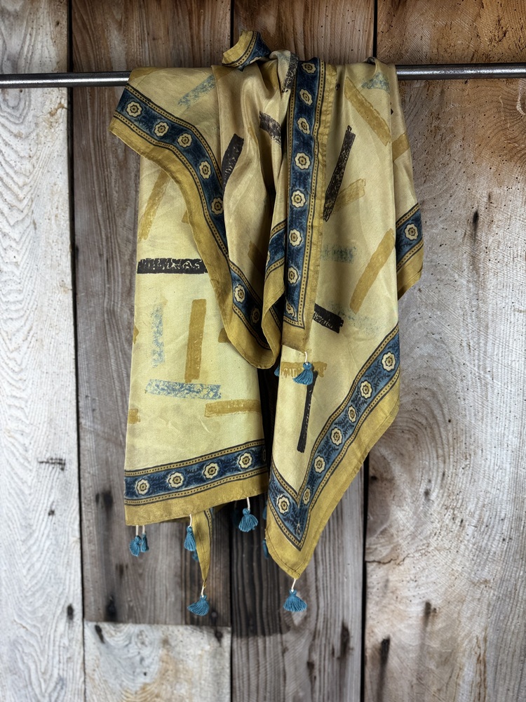 Mulberry silk scarf, block printed with natural dyes by Sufyian Khatri. The perfect lightweight unique accessory for any outfit.