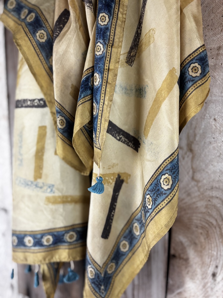 Mulberry silk scarf, block printed with natural dyes by Sufyian Khatri. The perfect lightweight unique accessory for any outfit.